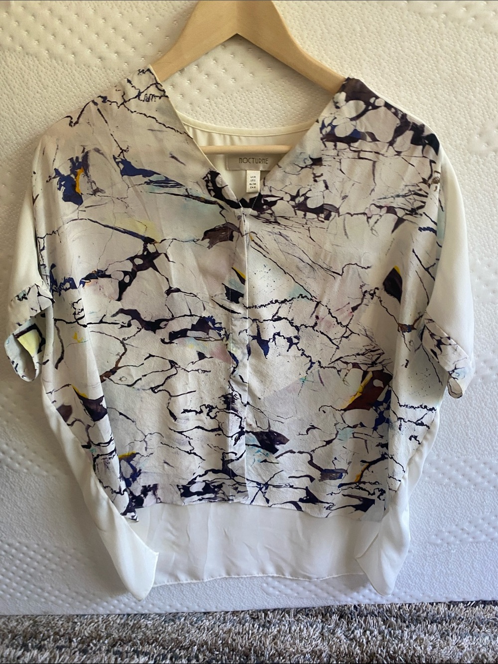 Nocturne Cream Abstract Print Short Dolman Blouse